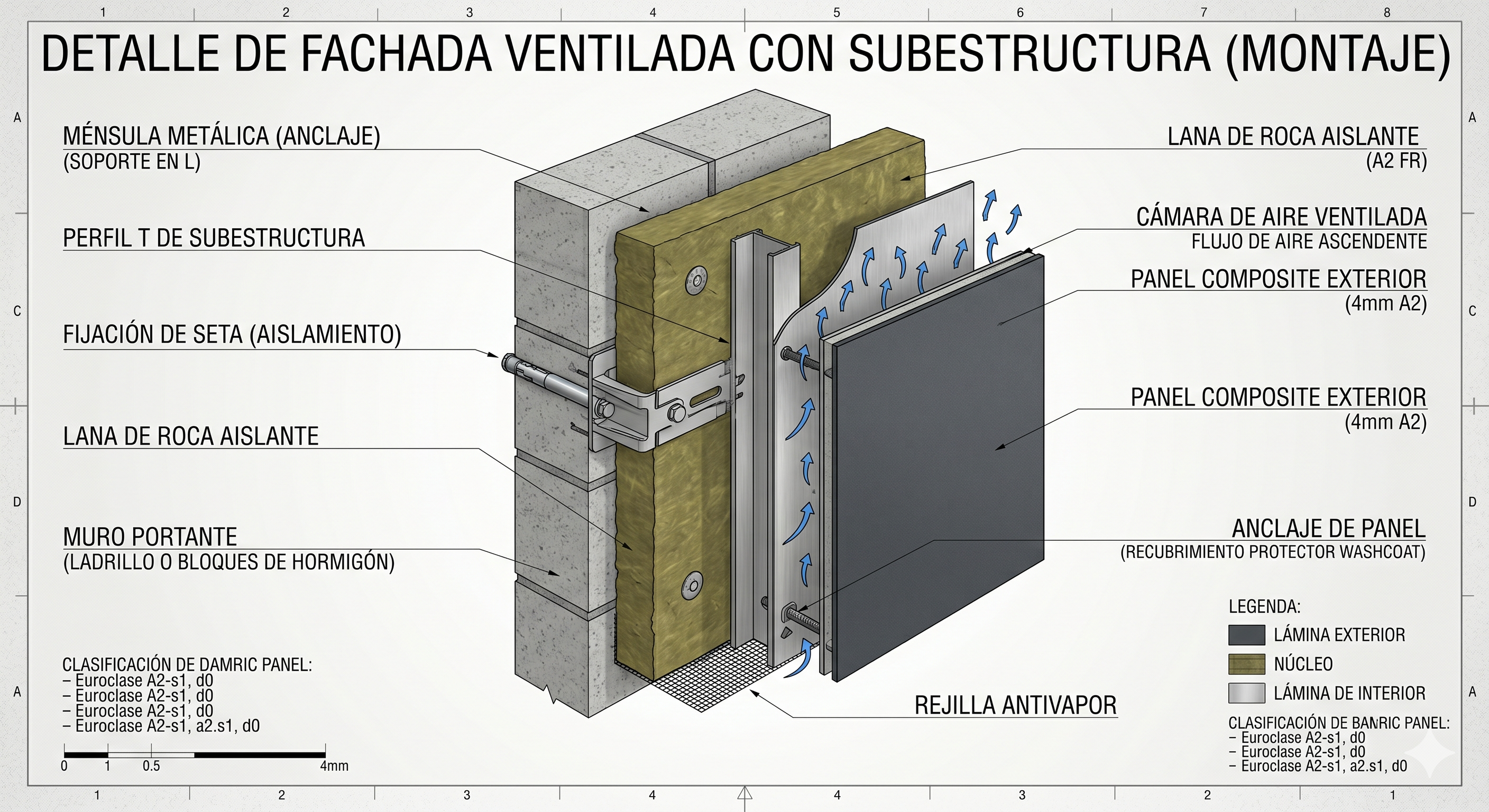 Detalle de Fachada Ventilada con Subestructura de montaje